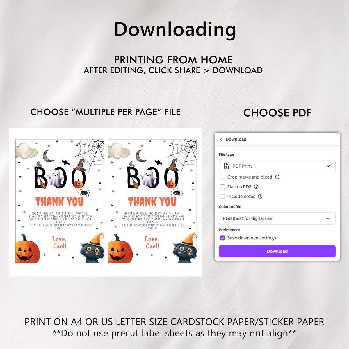 Editable Thanks Boo Halloween Thank You Card Note Ghost Pumpkin Birthday Boy Birthday Digital Download Template Printable