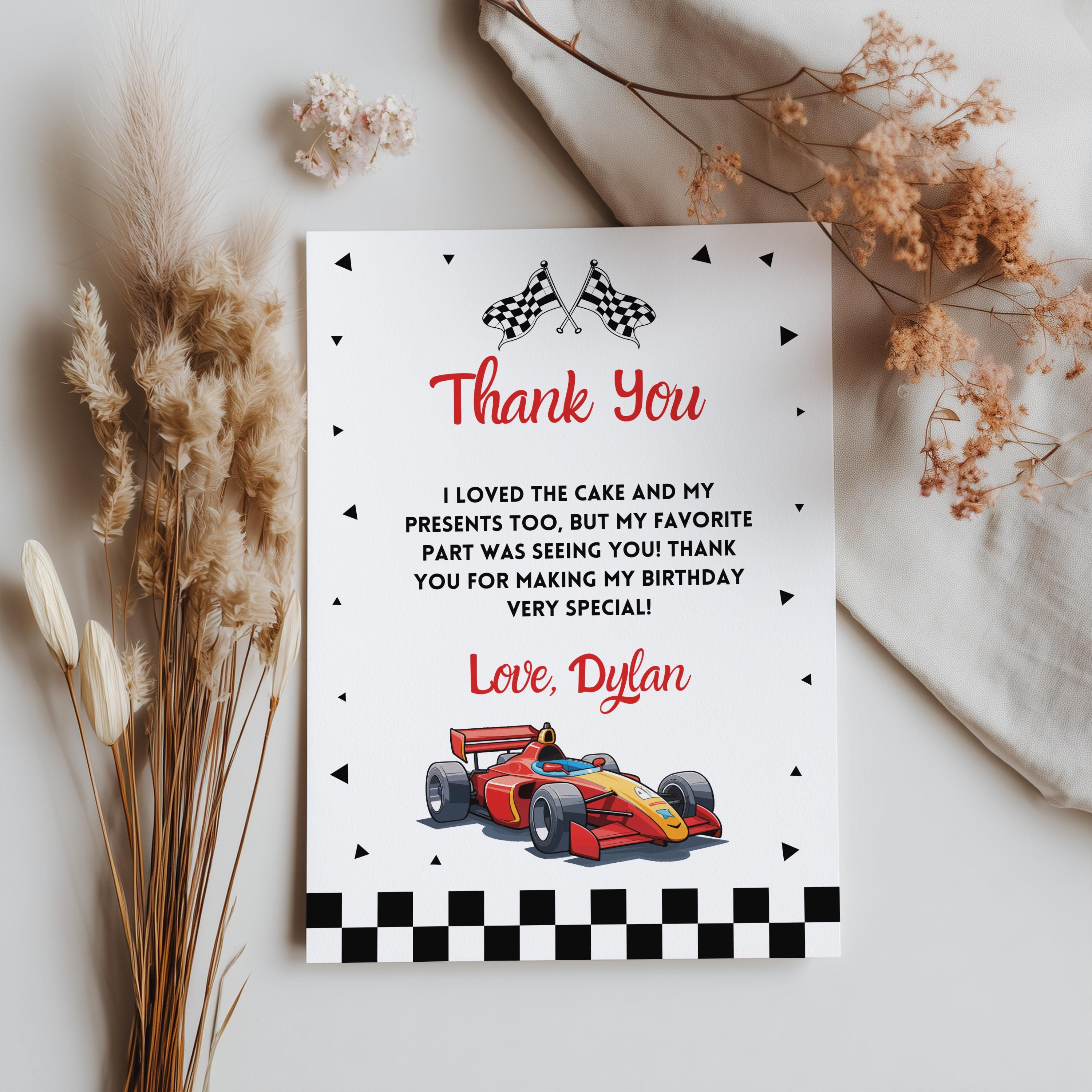 Racing Car Editable Birthday Thank you card, Racing Car Thank you card Printable Template Instant Download 5987