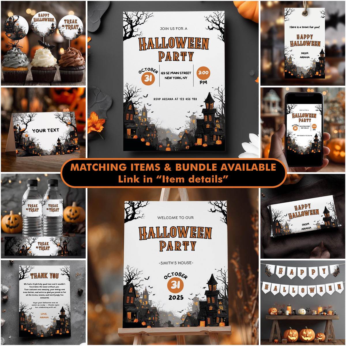 Editable Halloween Party Bundle Decorations, Halloween Party Package Bundle, Halloween Printable Party Set Template Instant Download