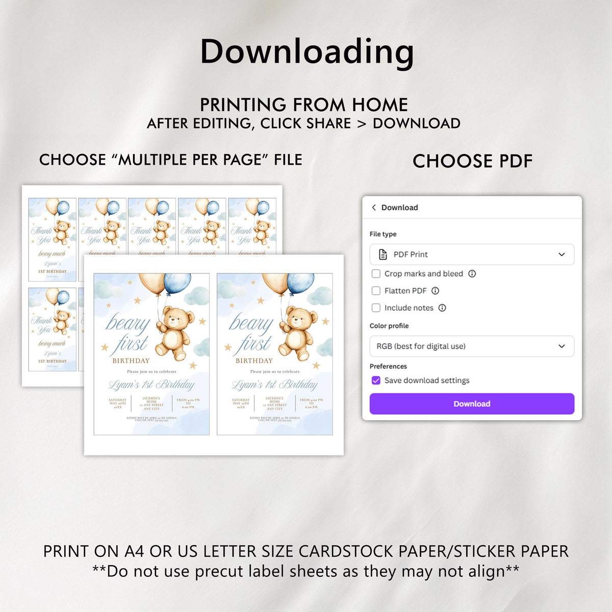 Beary First Birthday Invitation, Teddy  Bear Invite