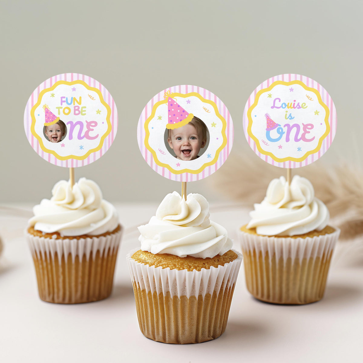 Fun to Be One Cupcake Topper, 1st Birthday Cupcake Toppers