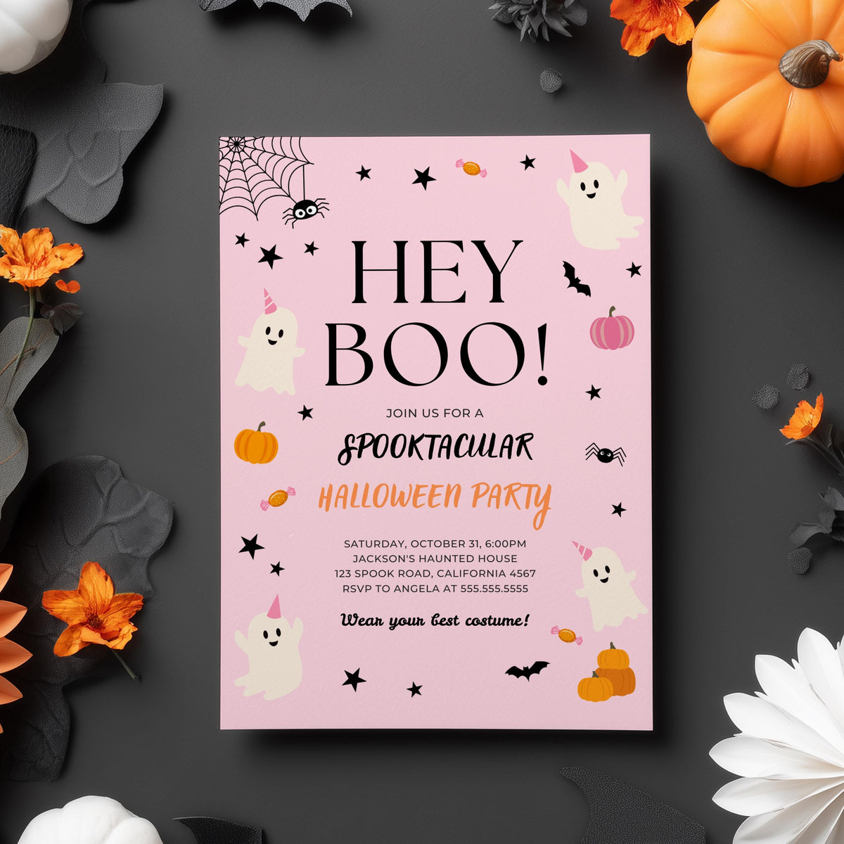 Editable Halloween Invitation, Spooktacular Halloween Party Invitation, Pink Ghost Halloween Invitation, Girl Boo Halloween Invitation