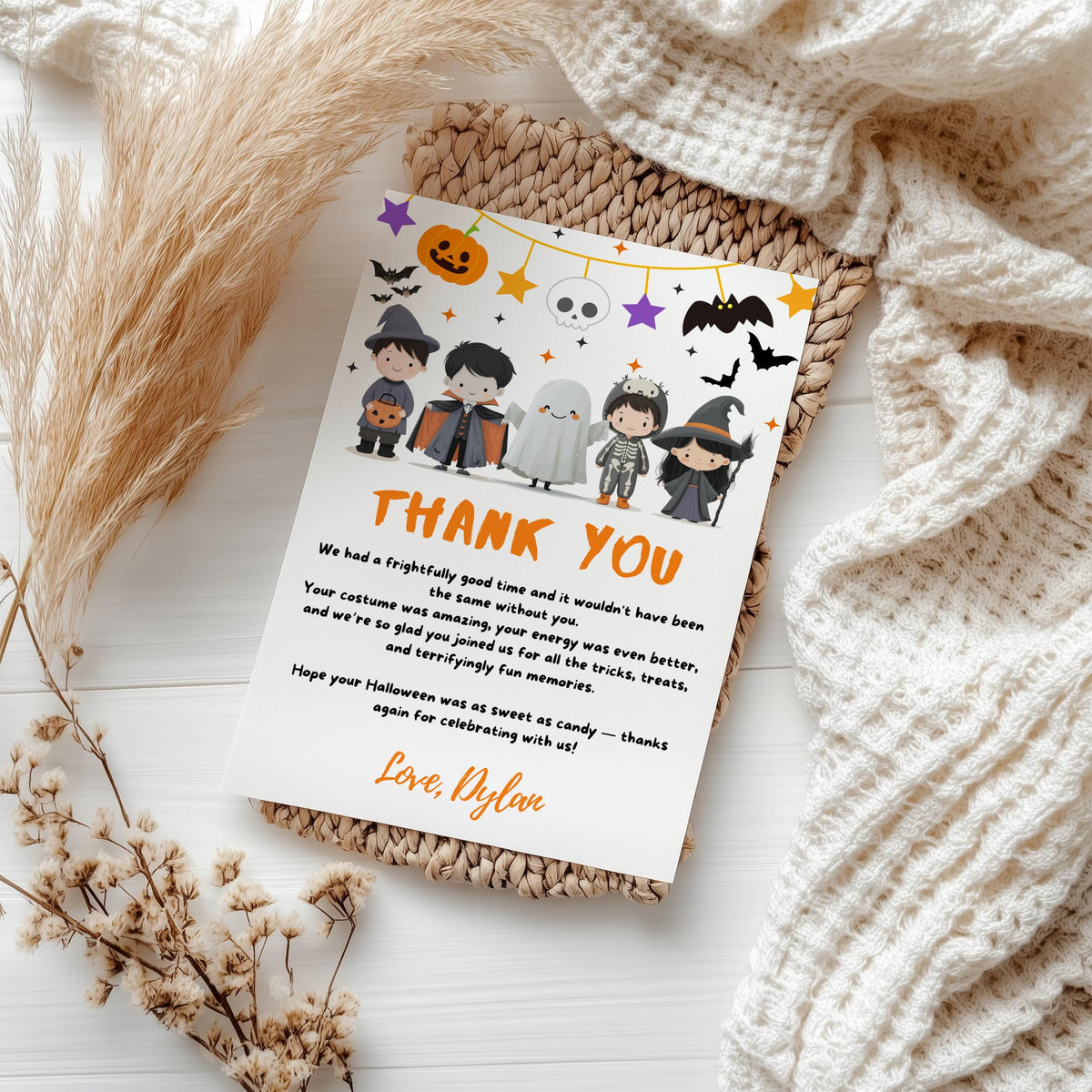 Editable Costume Party Thank you card, Cute Costume Party Birthday Note card, Costume Party , Printable Canva template