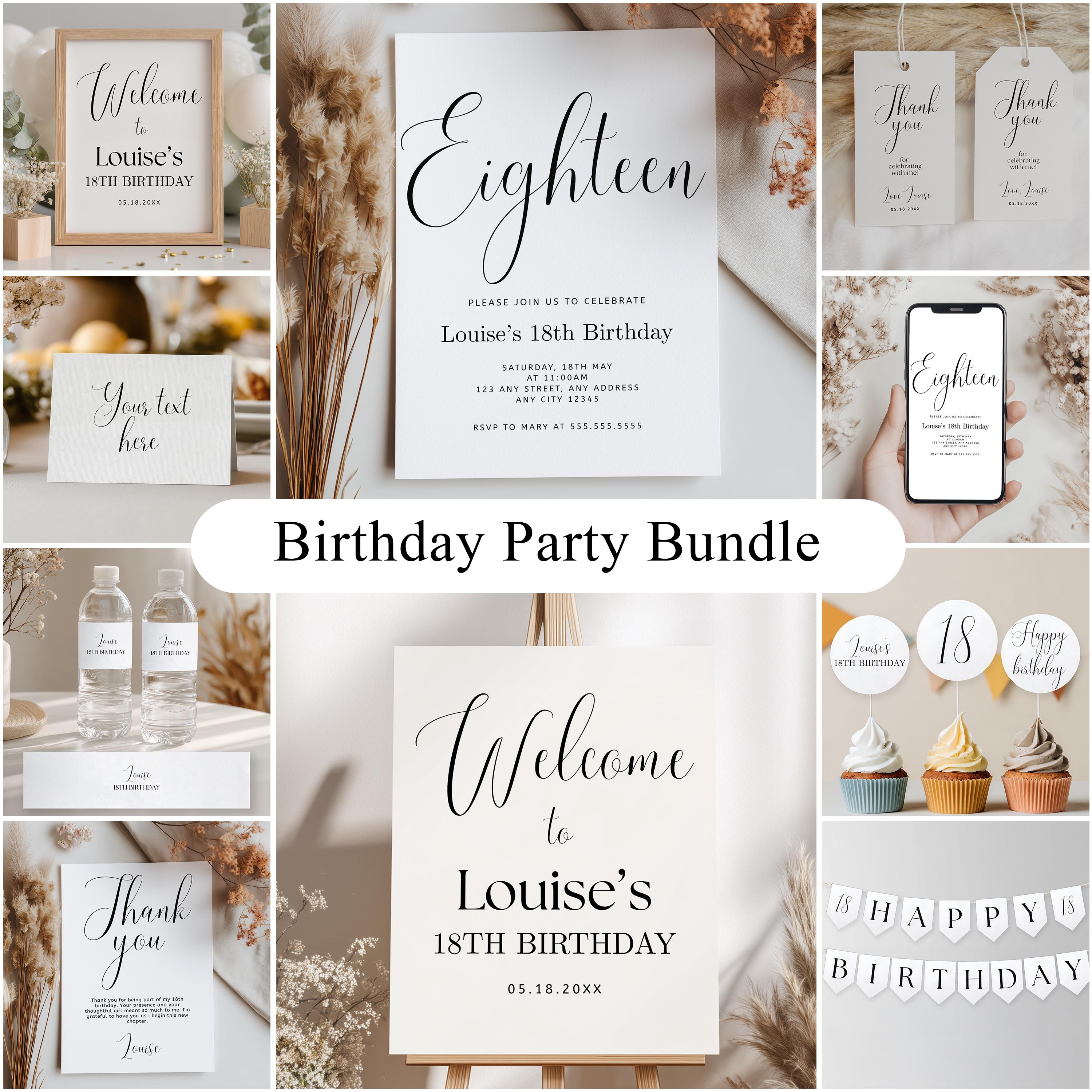 18th Minimalist Party Decoration | 18th Birthday Bundle | Eighteenth Decorations | Download 9178