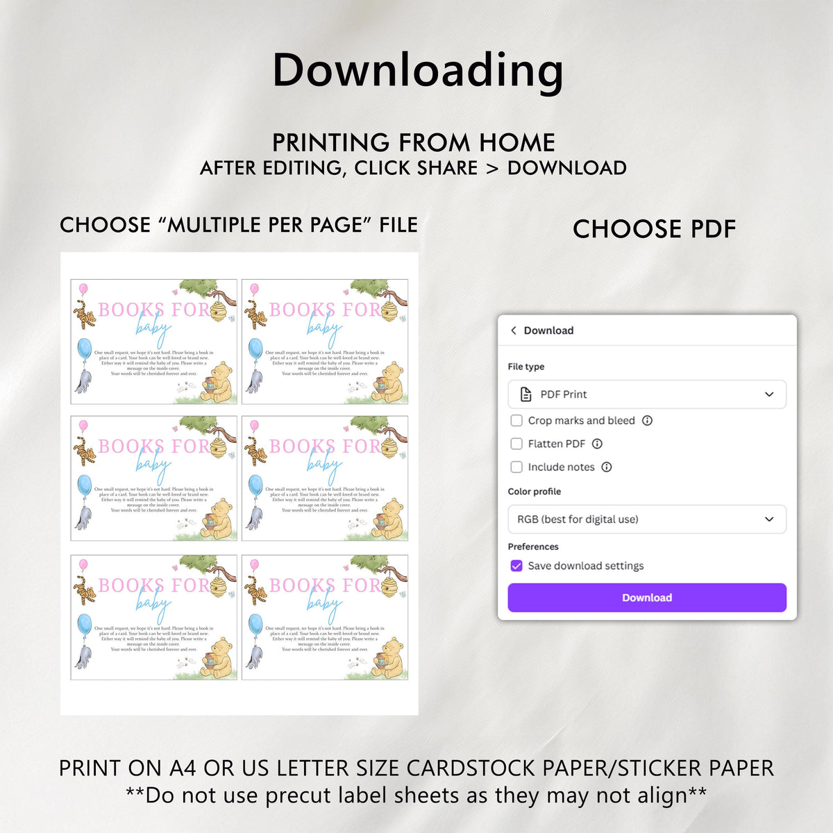 Winnie the Pooh Gender Reveal Books For Baby Printable, Baby Shower Book Request Cards