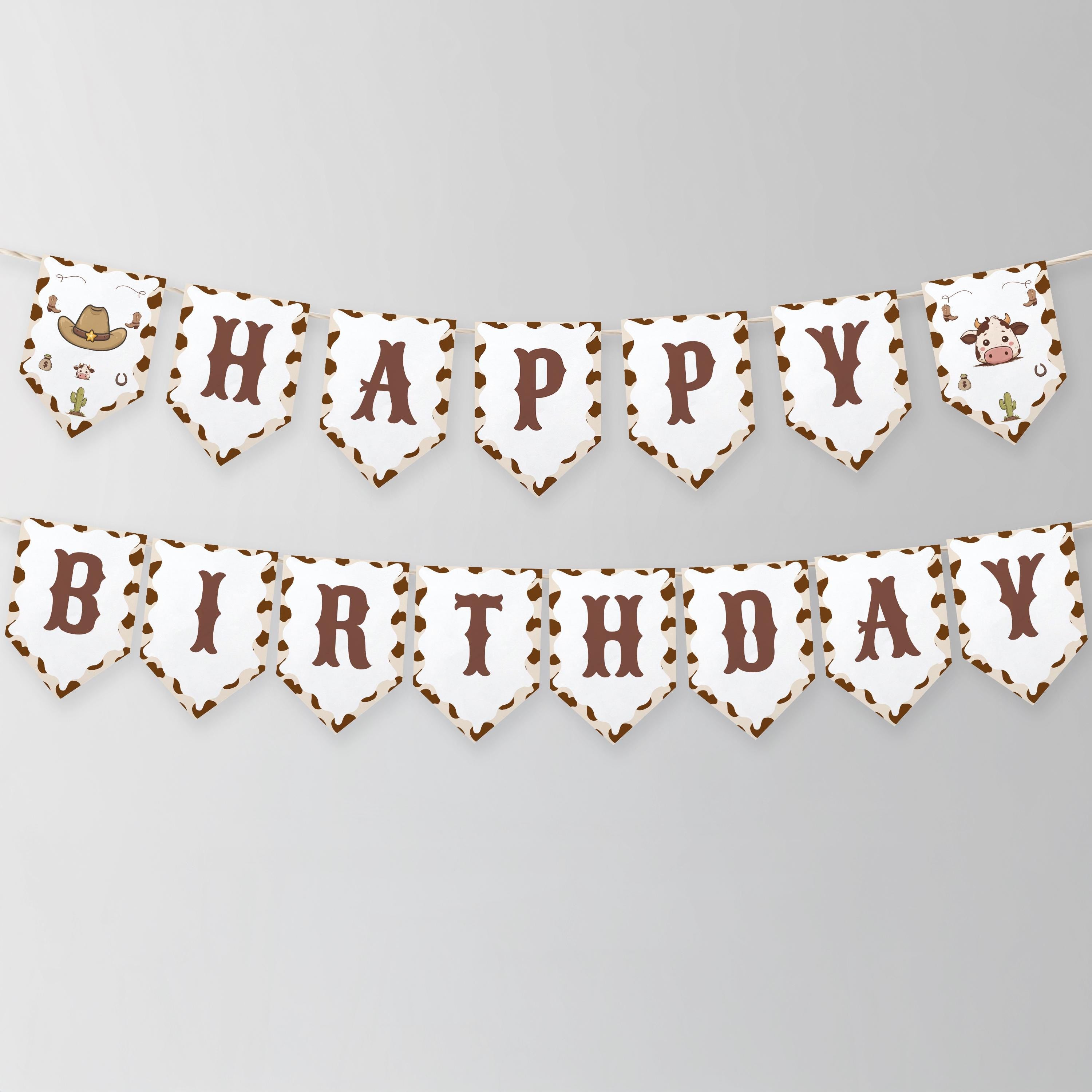Editable Cowboy First Rodeo Happy Birthday Banner | Cowboy First Rodeo Printable Birthday Party Banner | Western Birthday Decor 8539