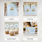 Blue Winnie the Pooh Birthday Decorations, 1st Party Bundle, Printable Party Set