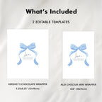 Blue Bow Birthday Chocolate Wrappers, Blue Bow Birthday Candy Bar Wrapper, Canva Template