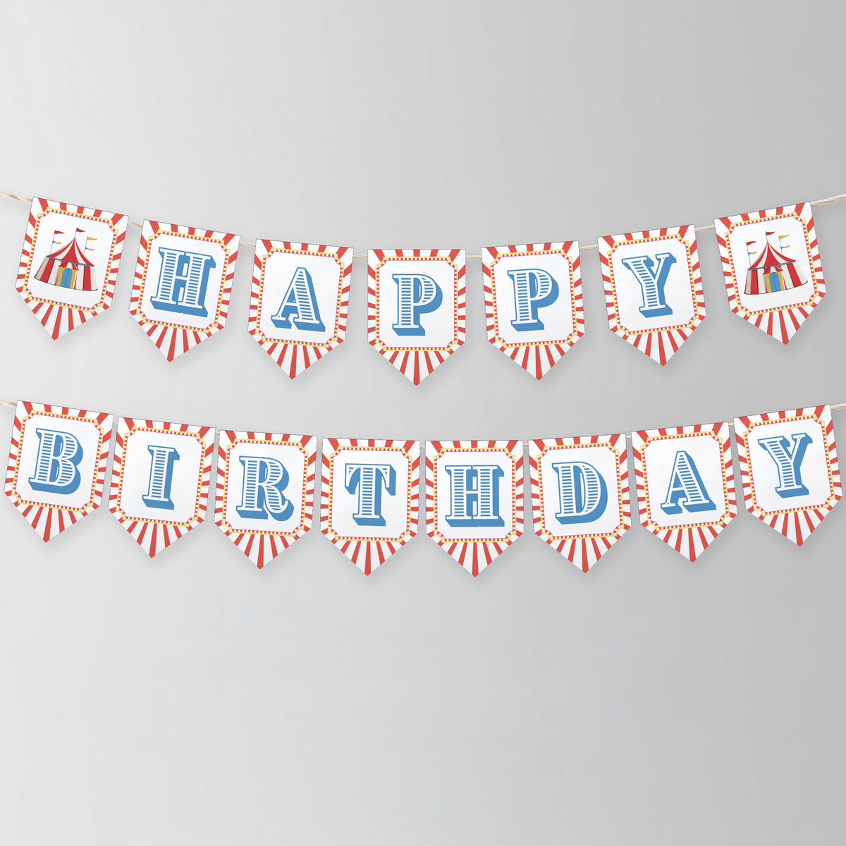 Circus Birthday Banner, Carnival Happy Birthday Printable Banners