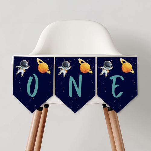 Astronaut High Chair Banner, Astronaut First Boy Birthday Party Decor, Astronaut Printable Bunting Flag