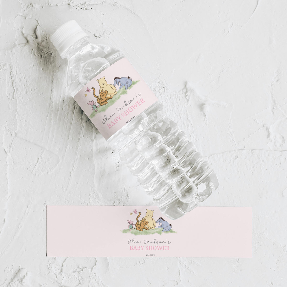 Pink Winnie the Pooh Water Bottle Labels, Baby Shower Label