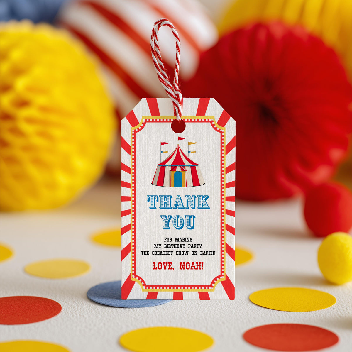 Circus Favor Tags, Carnival Birthday Thank You Tags, Printable Gift Tag