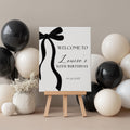 30th Black Bow Welcome Sign, Minimalist Modern Birthday Signs 9177