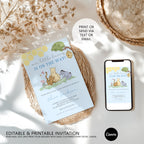 Blue Winnie the Pooh Baby Shower Invitation, Baby Party Invite