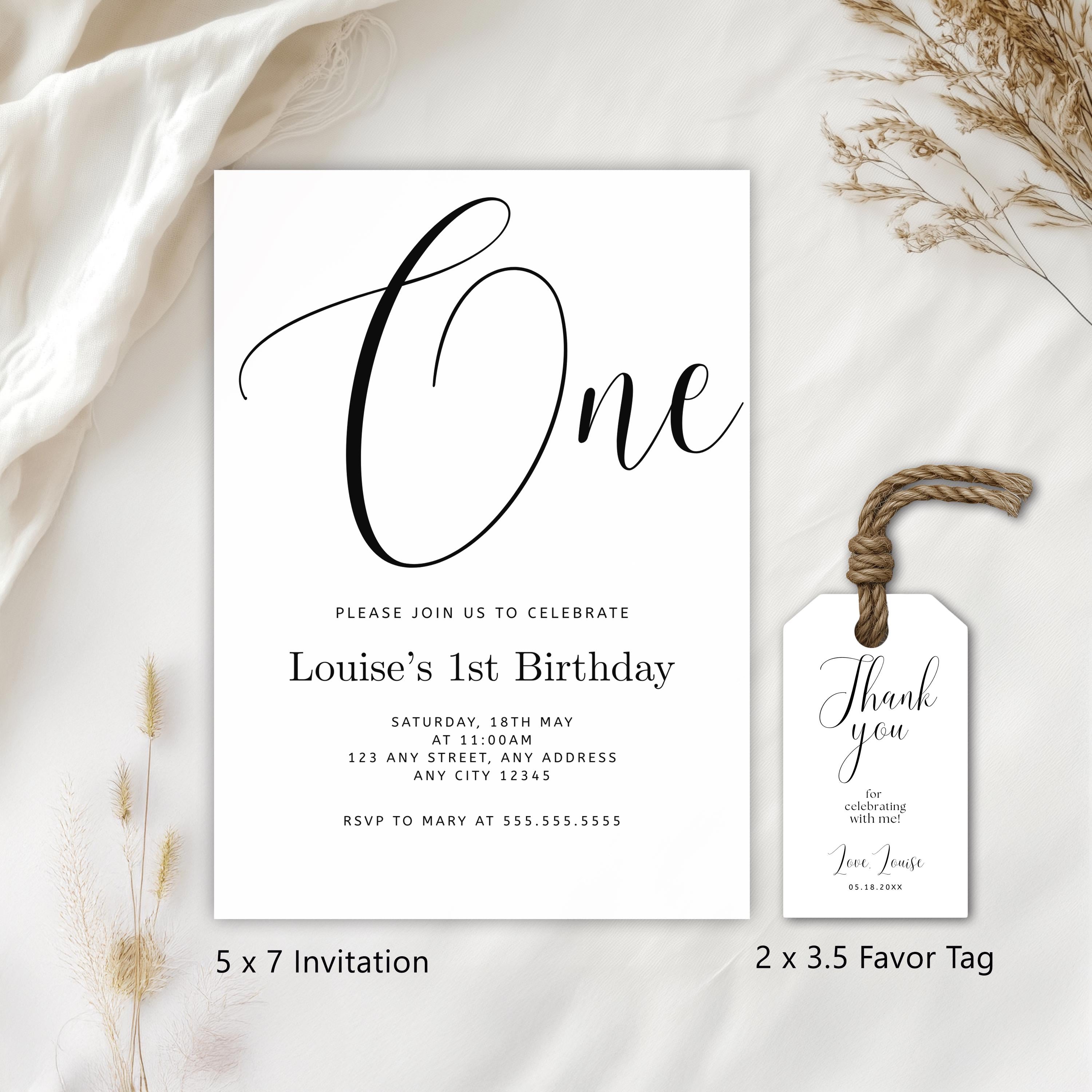 Minimalist Modern First Birthday Invitation, Gender neutral Invite, 1st Birthday Party Invitations 9175