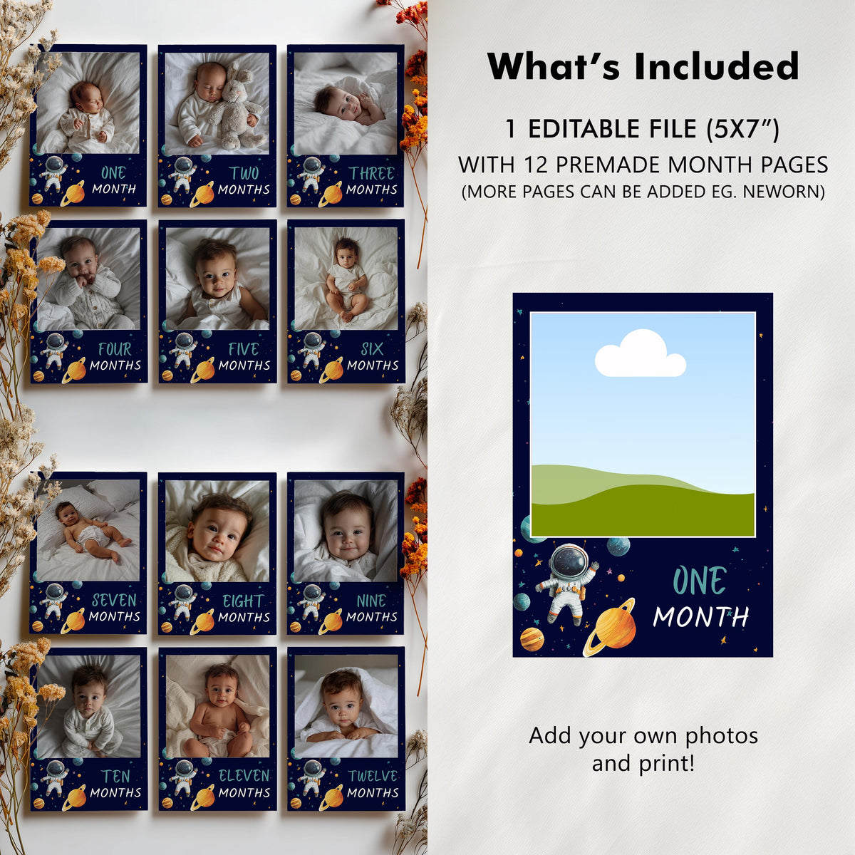 Astronaut First Year Photos, Astronaut 1st Birthday Photos, Astronaut Baby's First Year Month Photos, Monthly Photo Banner