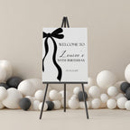 30th Black Bow Welcome Sign, Minimalist Modern Birthday Signs 9177
