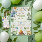 Dinosaur Birthday Invitation, Editable Three Rex Birthday Invite, Boys Third Birthday Dino Party, Three-Rex On The Loose 9166