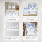 Blue Bow First Birthday Bundle, Blue Ribbon 1st Birthday Decoration, Printable Birthday Decorations, Blue Ribbon Bundle