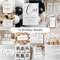 Minimalist Modern First Birthday Bundle, 1st Birthday Party Set, Gender neutral Decorations, 9175