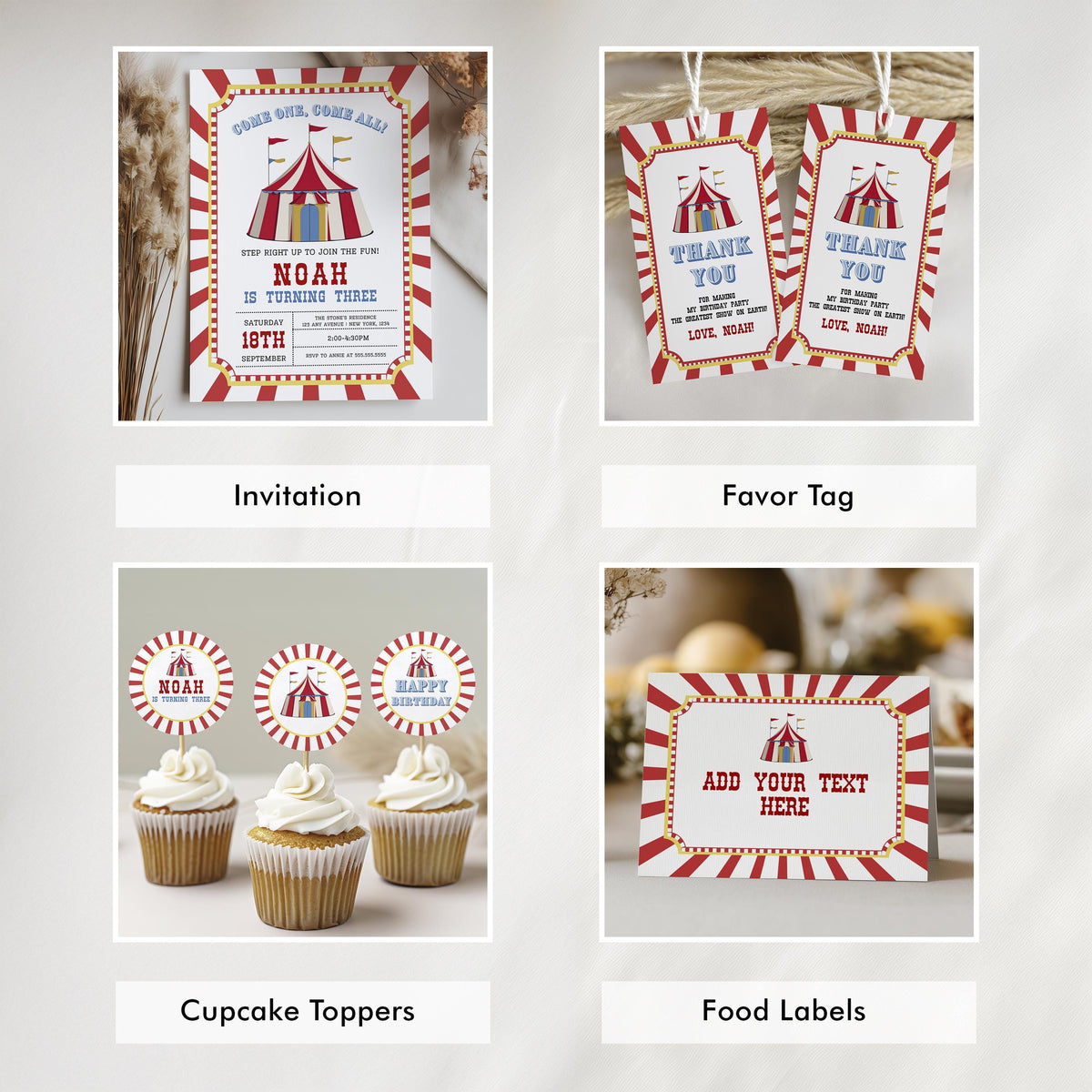 Circus Party Bundle, Carinval Printable Birthday Decorations Party Set