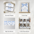 Blue Bow First Birthday Bundle, Blue Ribbon 1st Birthday Decoration, Printable Birthday Decorations, Blue Ribbon Bundle