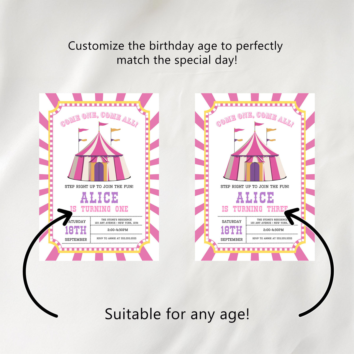 Girl Circus Invitation , Pink Carnival Birthday Invite