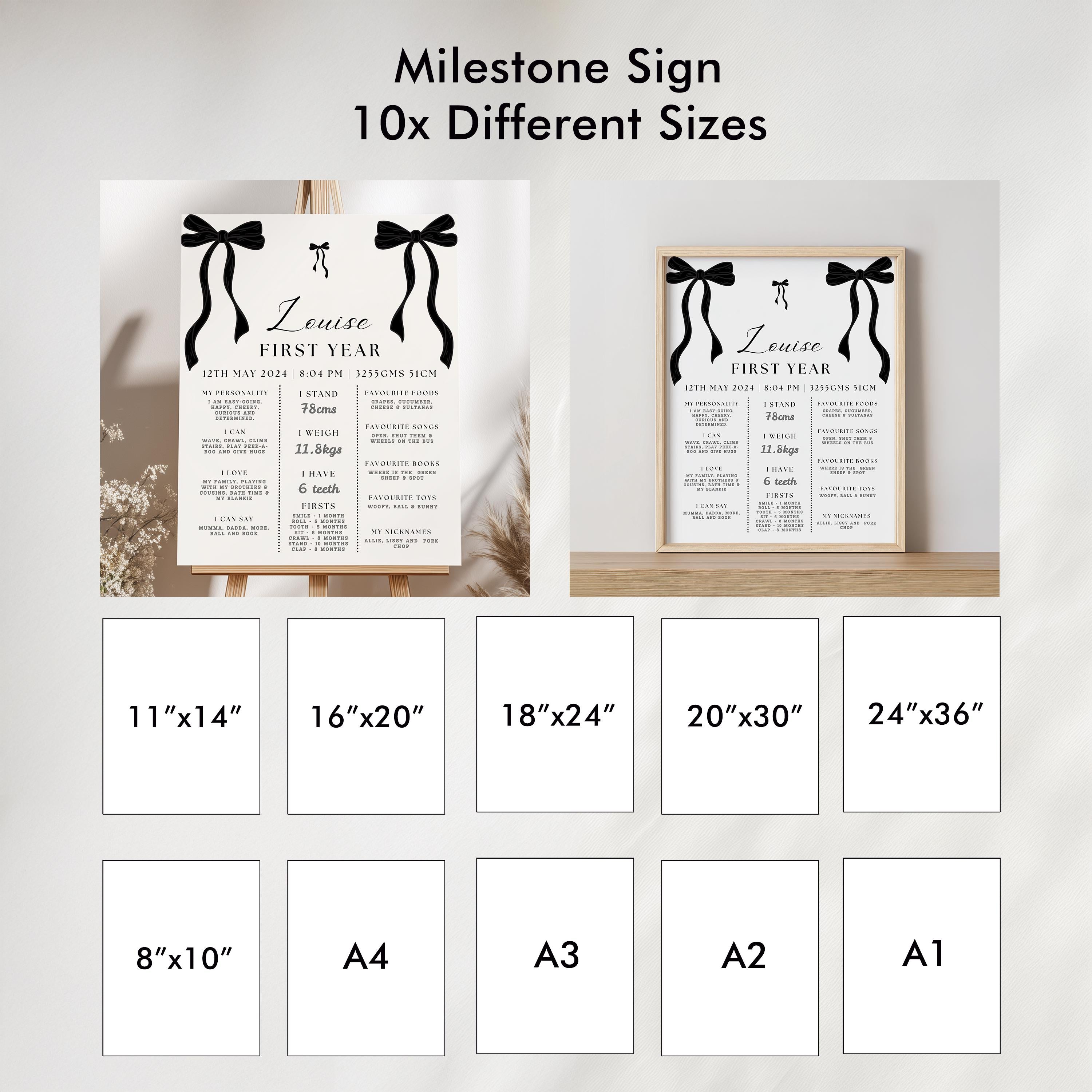 Black Bow Minimalist 1st Birthday Milestone Sign, Black Ribbon, Coquette, Gender neutral, 9174