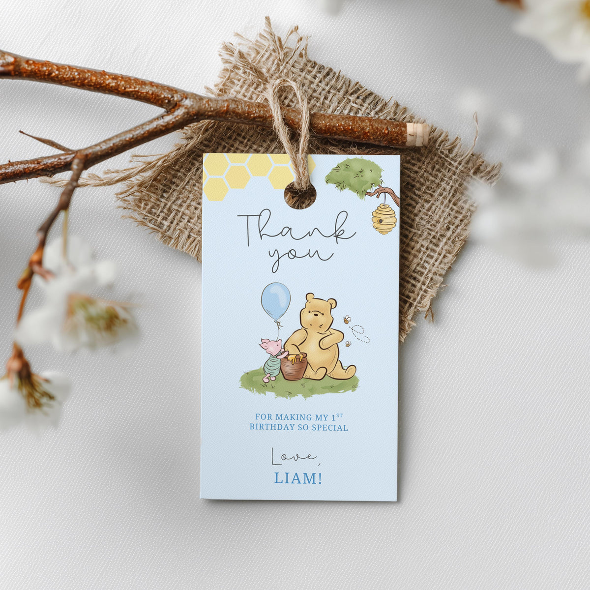 Blue Winnie the Pooh Favor Tags, Birthday Thank You Tags, Printable Gift Tag