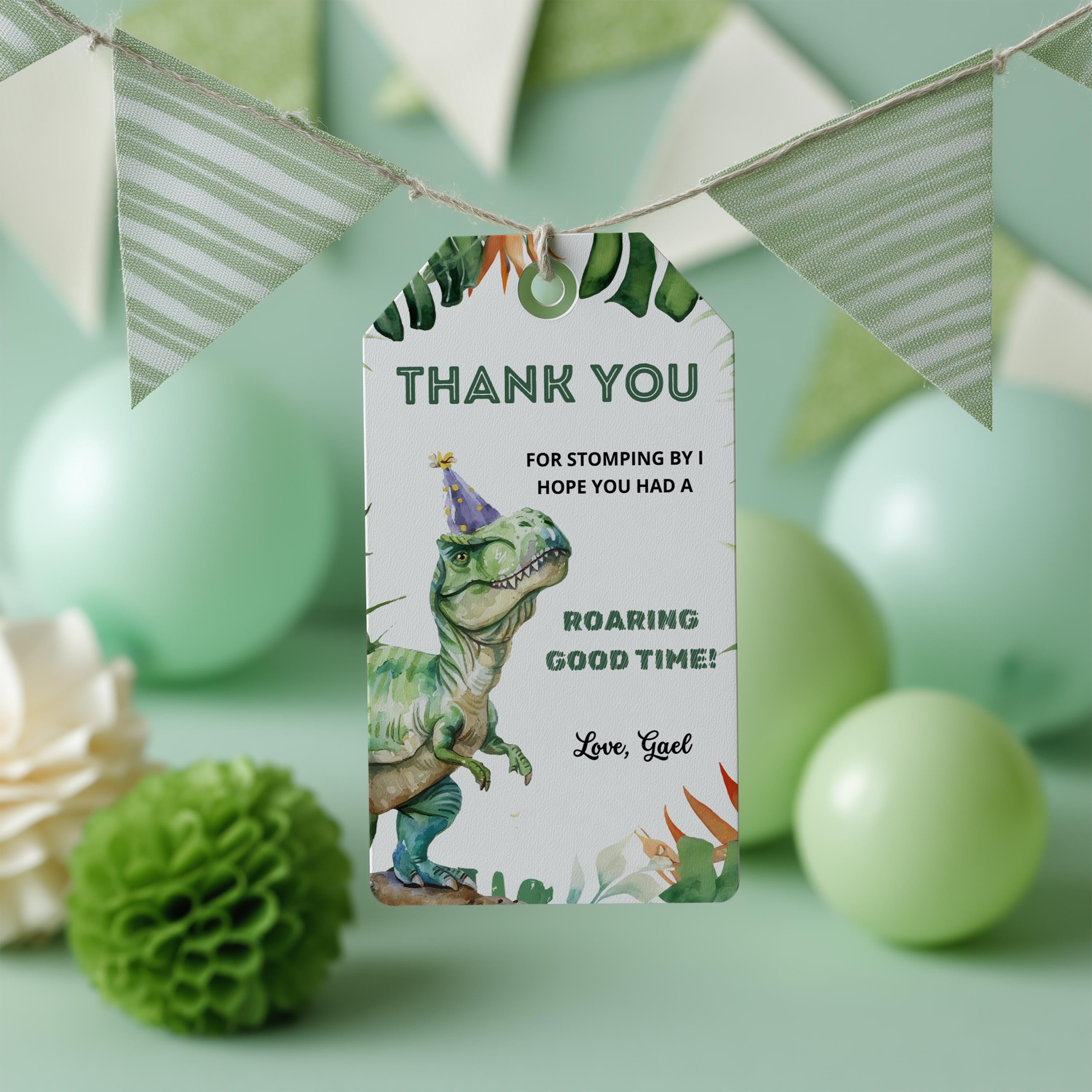 Editable Dinosaur 3rd Birthday Favor Tags | Dinosaur Thank You Tag | Dinosaur 3rd Birthday Favor Label | Canva Template 9014