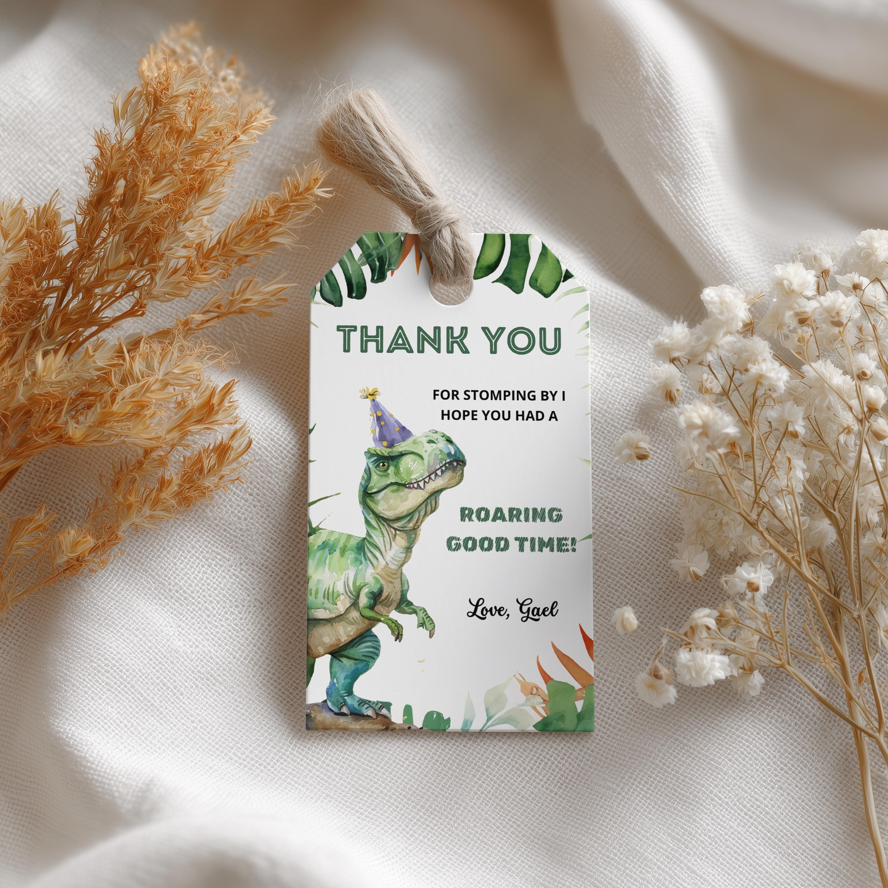 Editable Dinosaur 3rd Birthday Favor Tags | Dinosaur Thank You Tag | Dinosaur 3rd Birthday Favor Label | Canva Template 9014