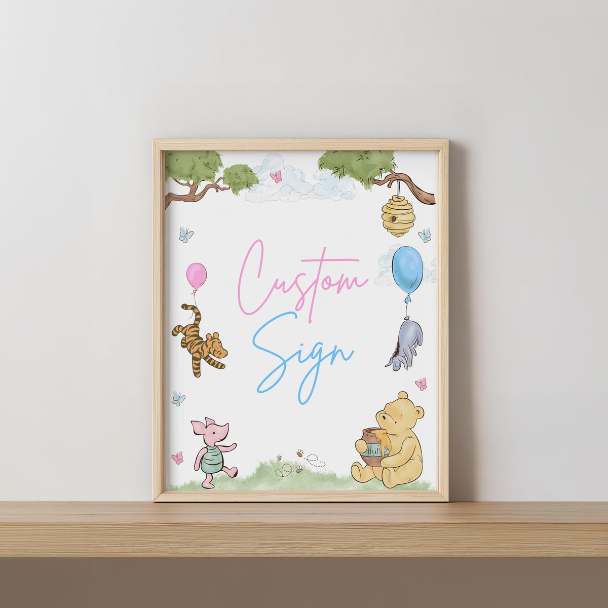 Winnie the Pooh Gender Reveal Custom Sign, 8x10 Baby Shower Party Custom Signs