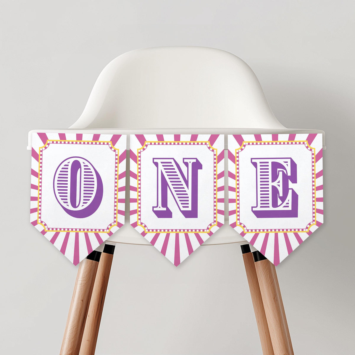 Pink Circus High Chair Banner, Printable Bunting Flag