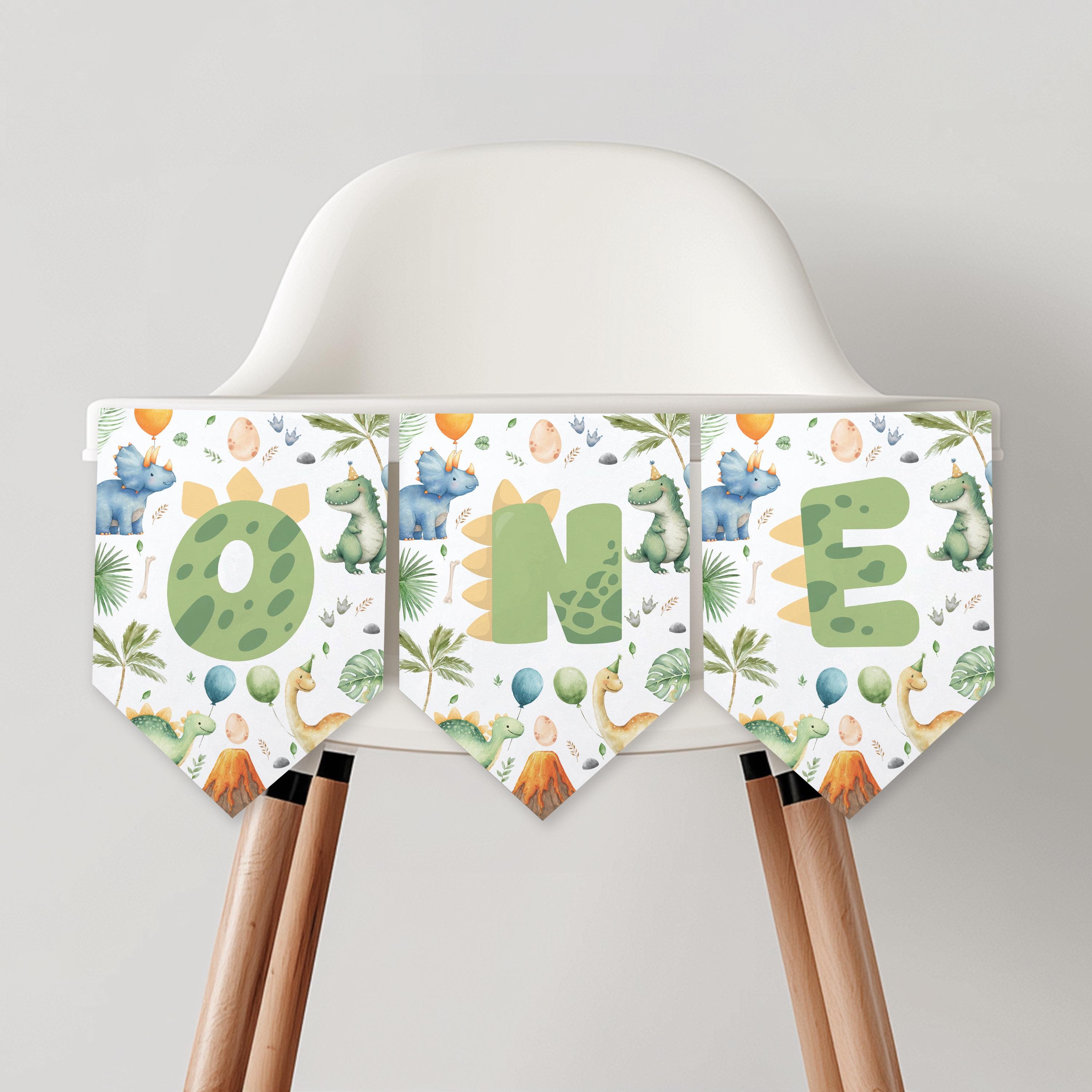 Dinosaur One High Chair Banner, Dinosaur First Birthday Party Decor Banners 9165