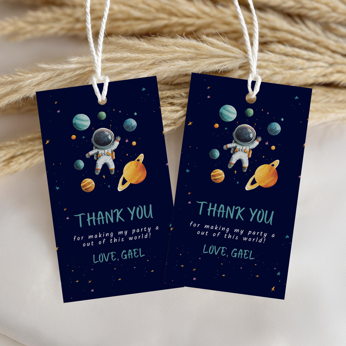 Space Astronaut Favor Tags, First Trip Around the Sun Thank You Tag, Canva Template