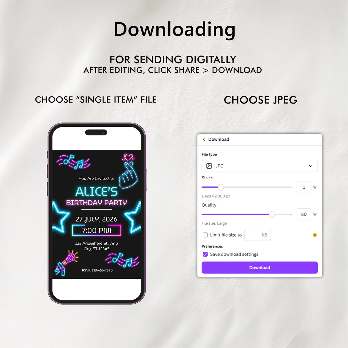 Editable Music Neon K-Pop Birthday Invitations, Music Neon KPop Invite, Korean Pop Theme Birthday Invitation Template, INSTANT DOWNLOAD