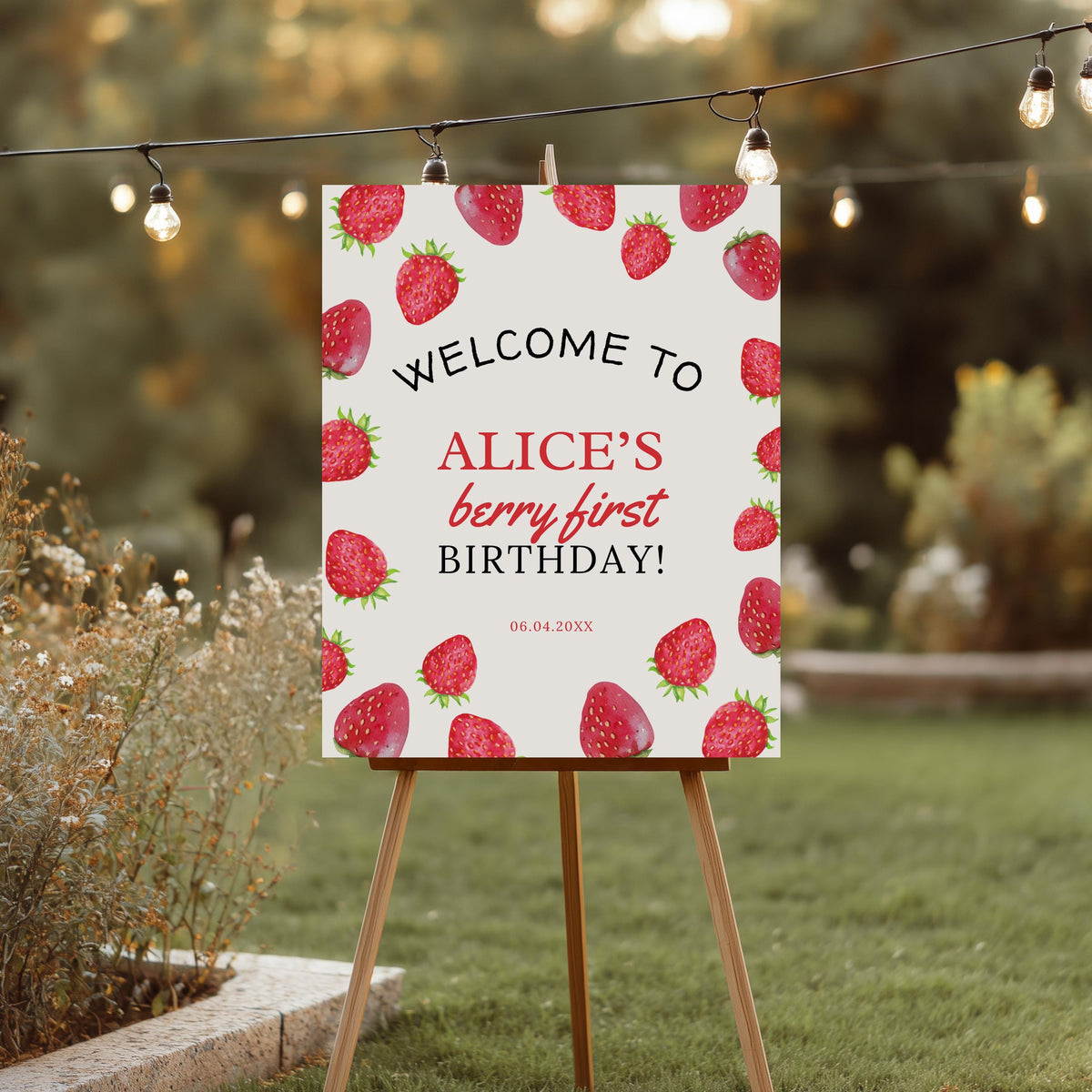 Berry First Welcome Sign, Strawberry 1st Birthday Sign