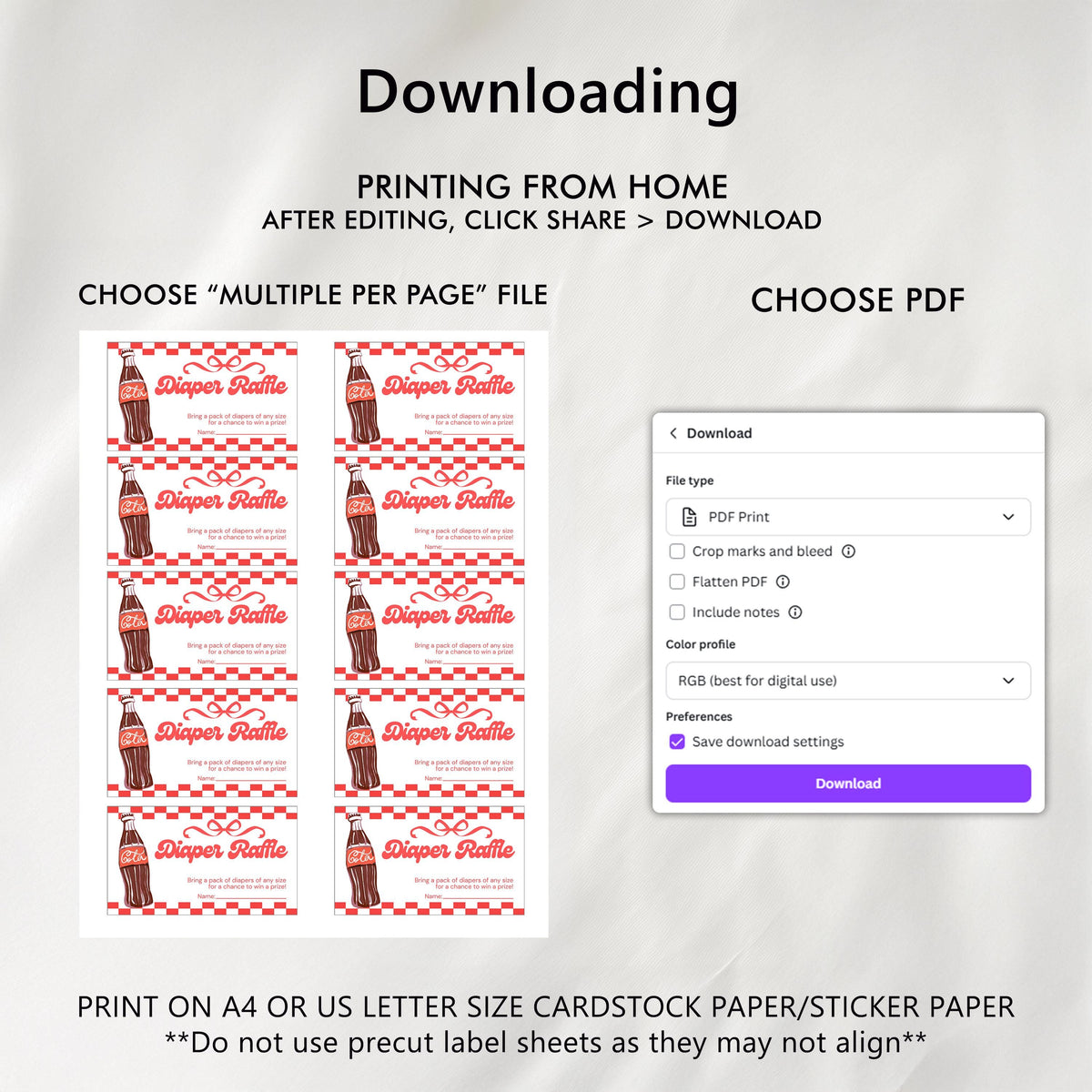 Ready to pop Baby Shower Diaper Raffle Card, Soda Printable Nappy Raffle Cards