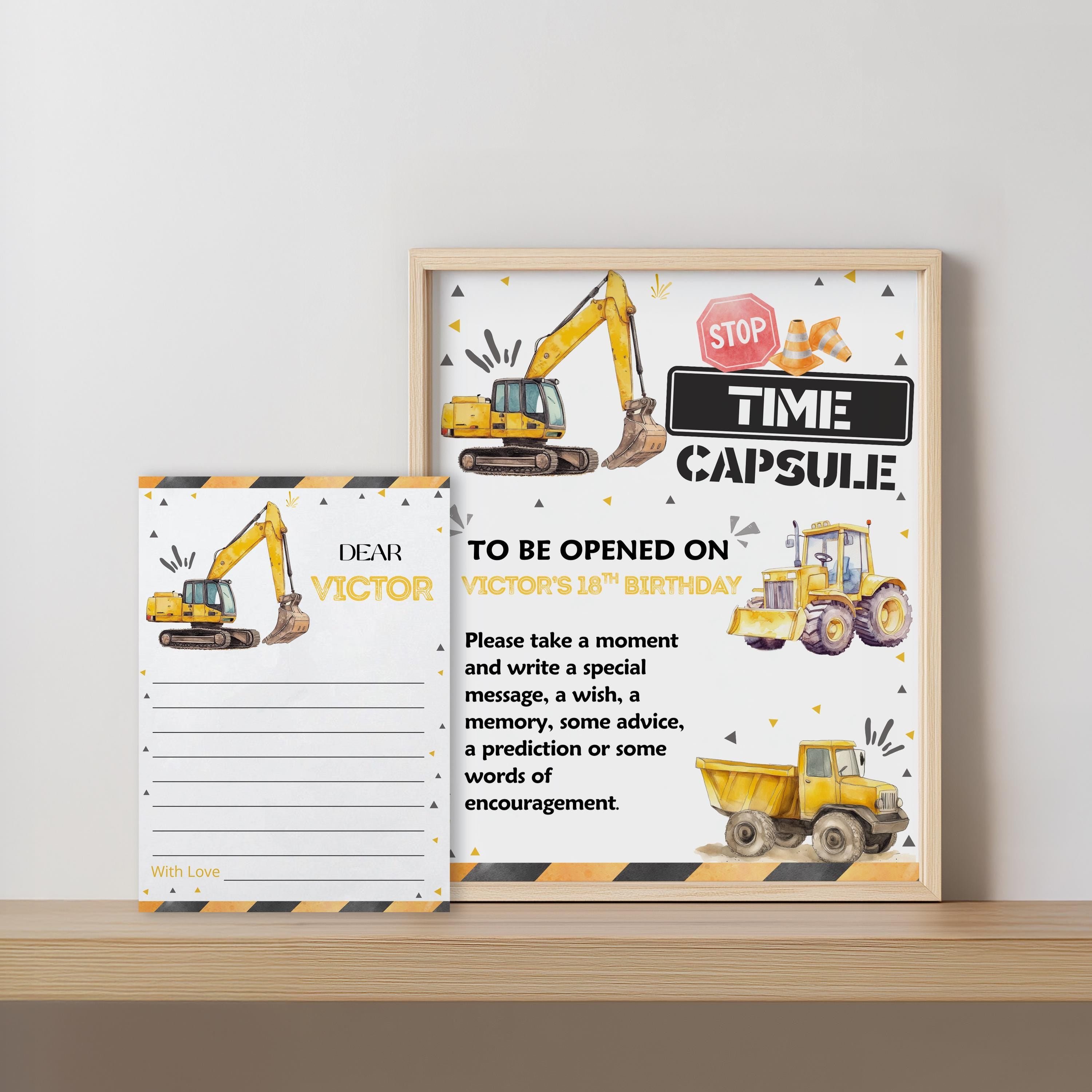 Construction First Birthday Time Capsule Sign, Yellow Tractors 1st Birthday Time Capsule, Construction 1st Birthday Decorations 9164