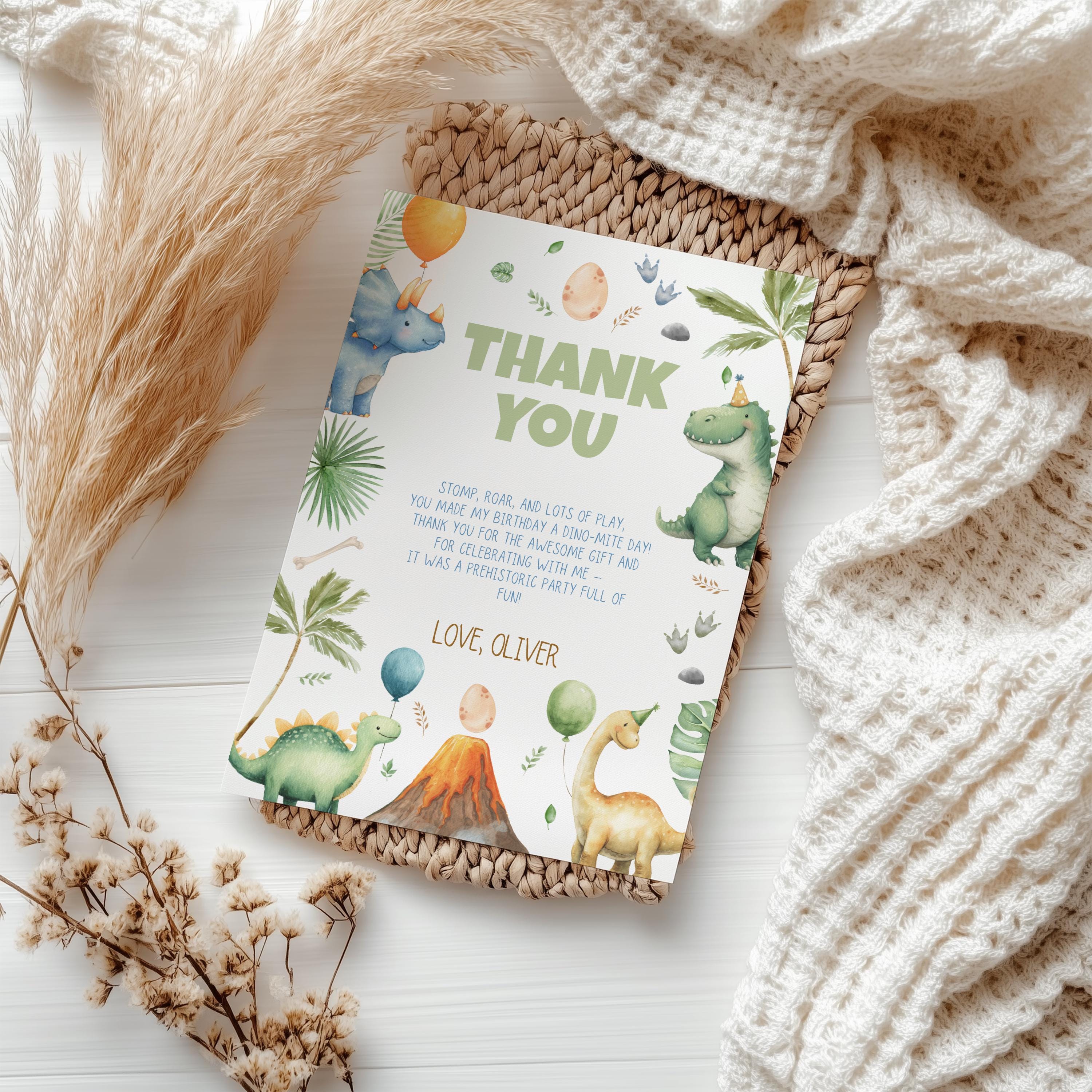 EDITABLE Three Rex Thank you card Dinosaur First birthday Note card Three rex party Instant Download Printable Template 9166