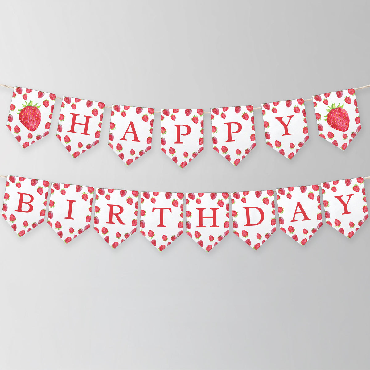 Strawberry Birthday Banner, Berry First Happy Birthday Printable Banners