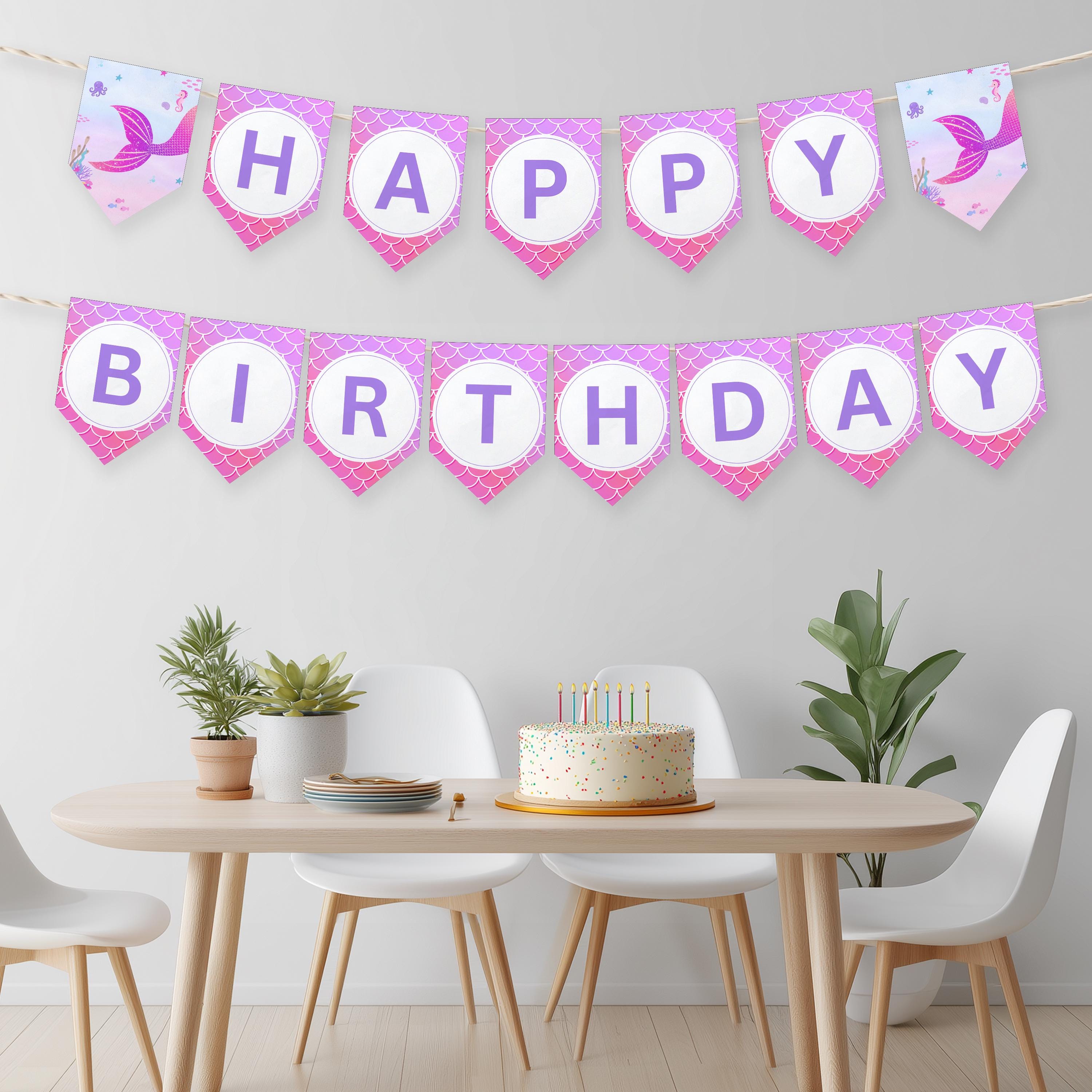 Mermaid Birthday Banner, Printable Happy Birthday Banner, Happy 1st Birthday Banner, First Birthday Decoration, Mermaid Birthday Banner 9168