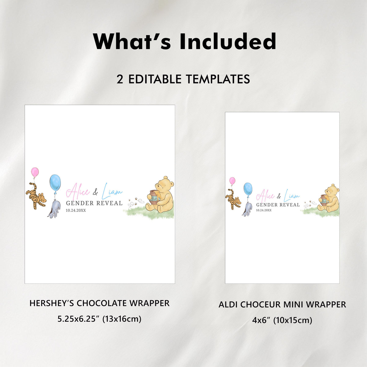 Winnie the Pooh Gender Reveal Chocolate Wrappers, Baby Shower Candy Bar Wrapper