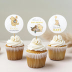 Winnie the Pooh Baby Shower Cupcake toppers, Party Cake topper
