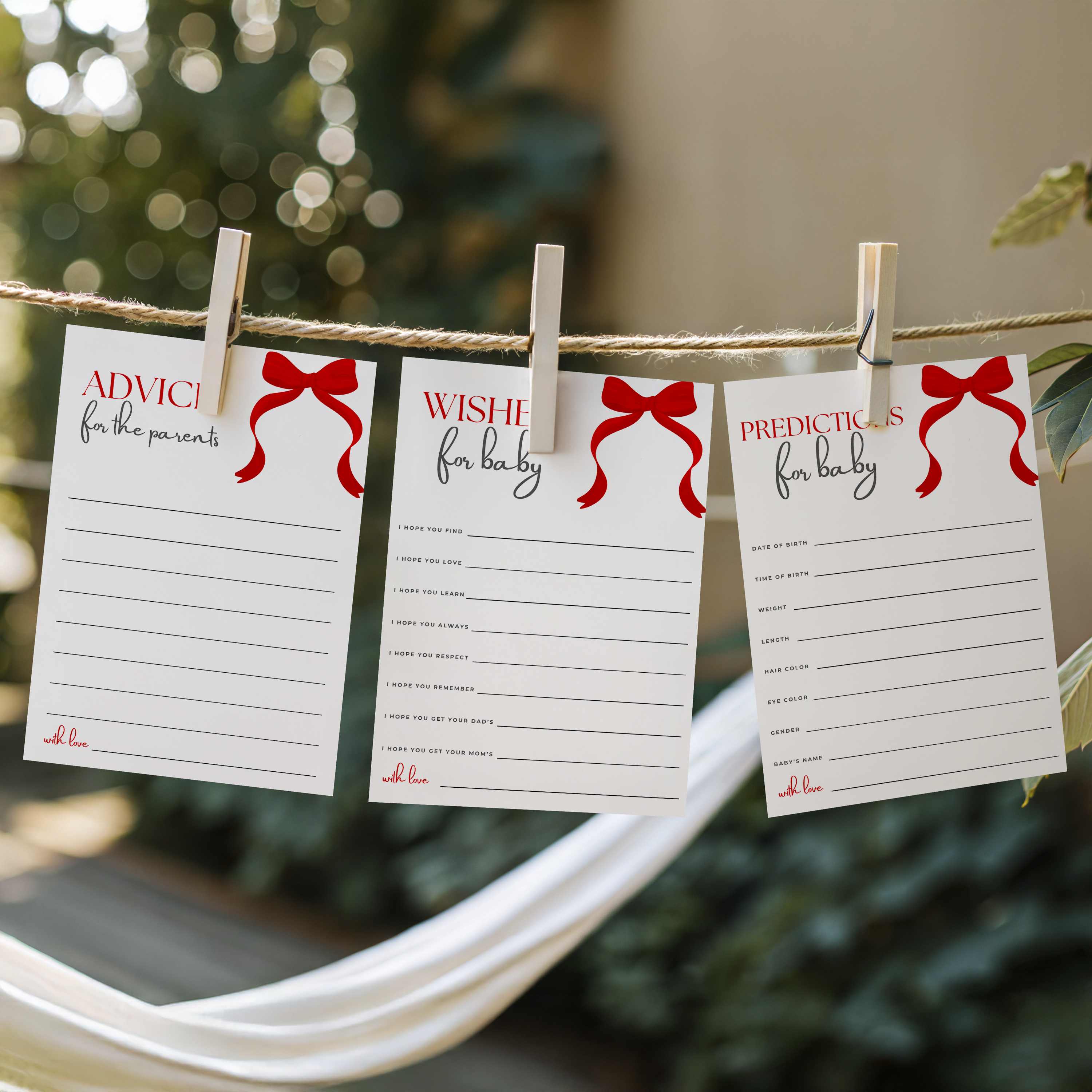 Red Bow Baby Shower Advice, Wishes and Predictions, Gender Neutral 9301