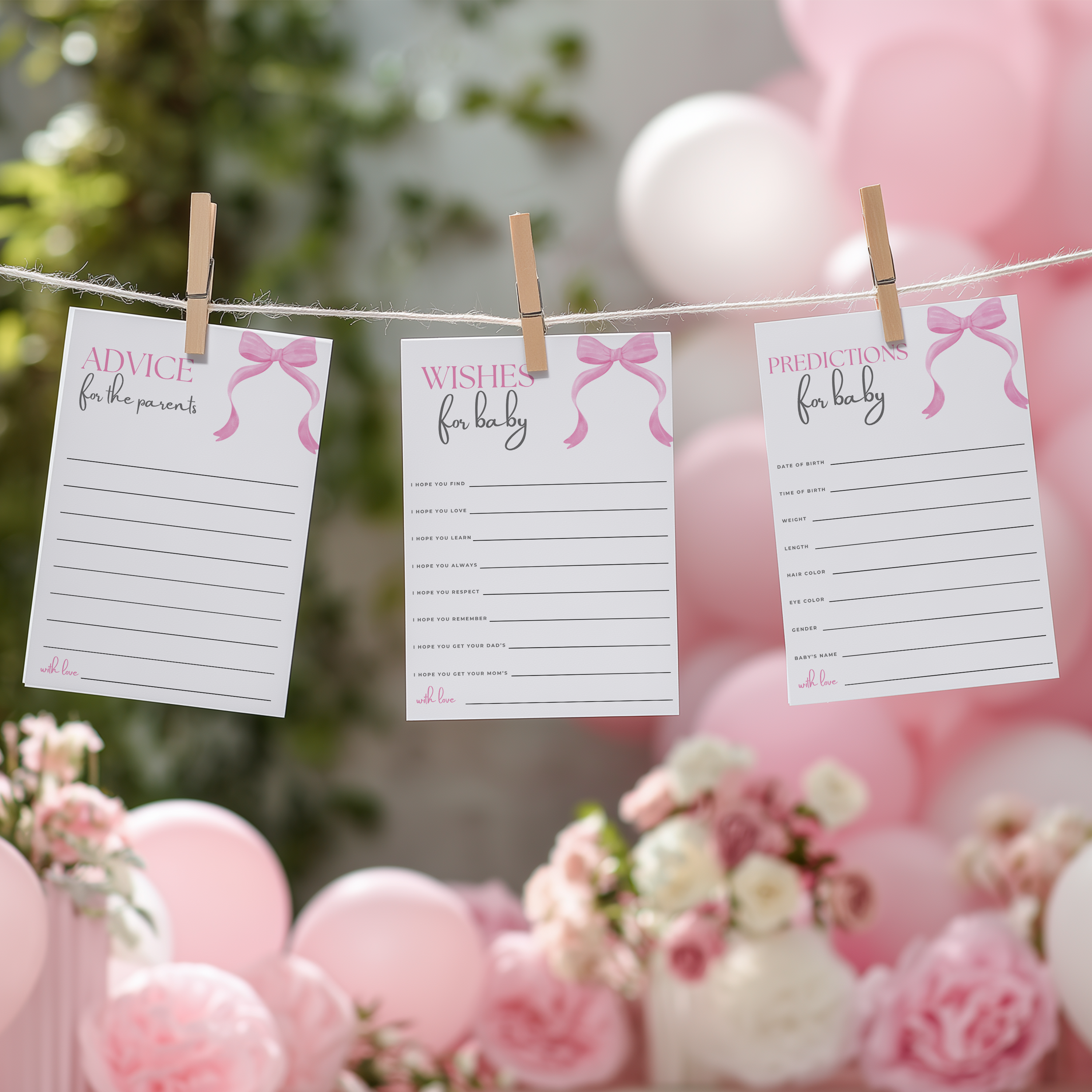 Pink Bow Baby Shower Advice, Wishes and Predictions, Coquette Baby Girl 9303