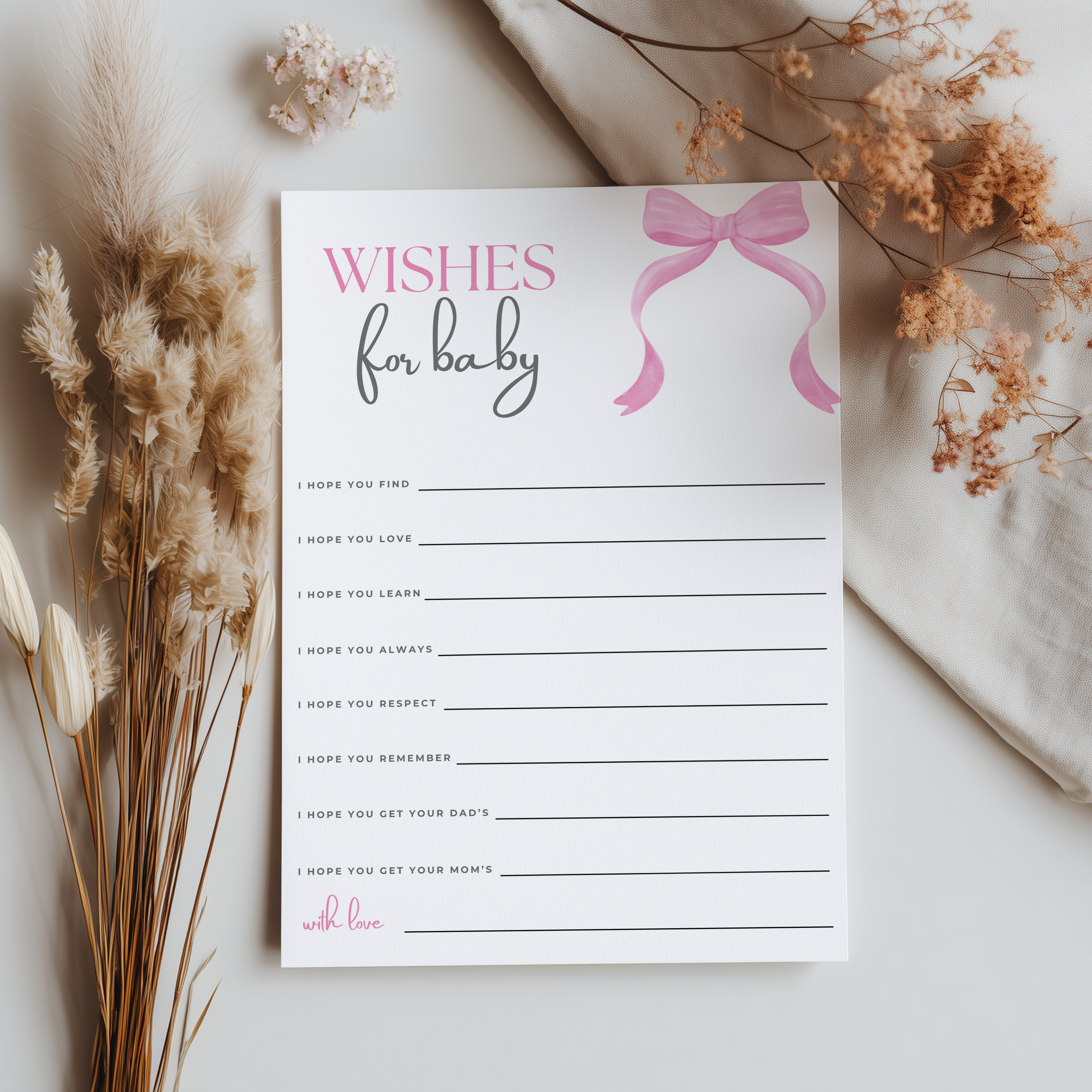 Pink Bow Baby Shower Advice, Wishes and Predictions, Coquette Baby Girl 9303