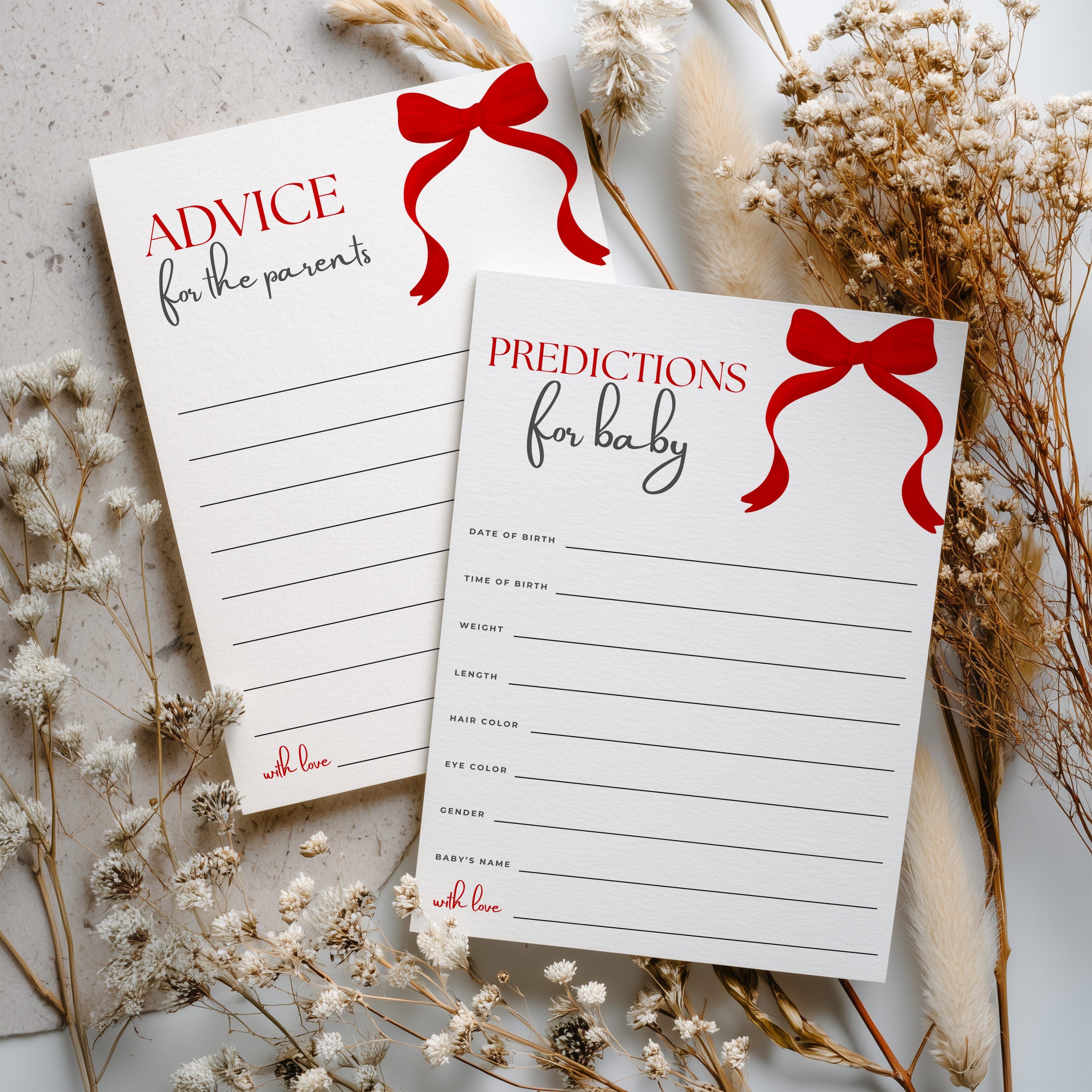 Red Bow Baby Shower Advice, Wishes and Predictions, Gender Neutral 9301