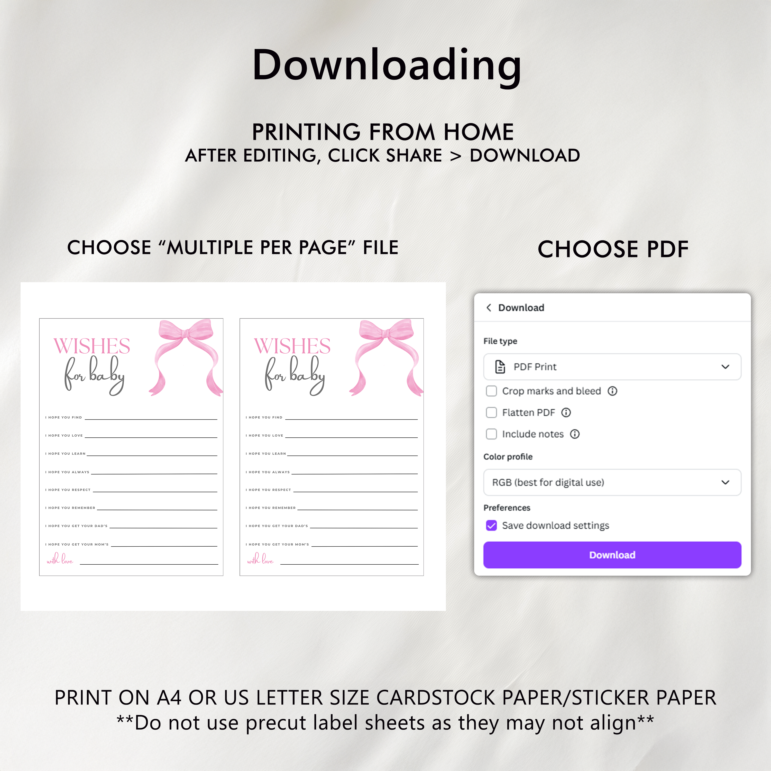 Pink Bow Baby Shower Advice, Wishes and Predictions, Coquette Baby Girl 9303