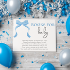 Blue Bow Books For Baby Printable, Baby Shower Book Request Cards 9304